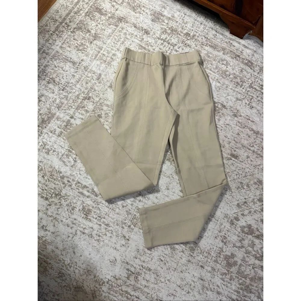 NWT Thalian Women's Jena Slim Fit Ponte Pull On Ankle Pants Beige Size Small